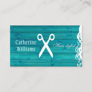 Chic wood blue turquoise hair stylist business card