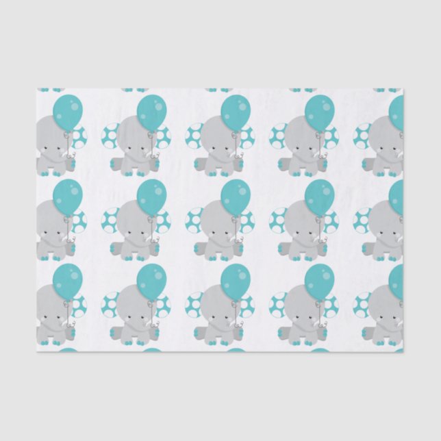 Chic Wood Teal Elephant Gender Neutral Baby Tissue Paper (Front)