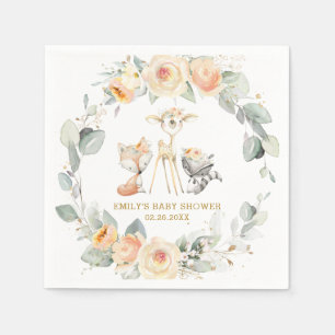 Chic Woodland Animals Baby Shower Yellow Floral Napkin