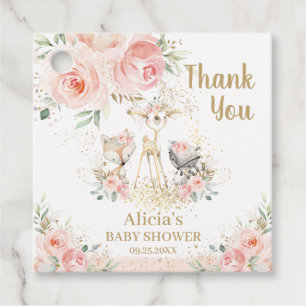 Chic Woodland Animals Blush Floral Baby Shower Favour Tags