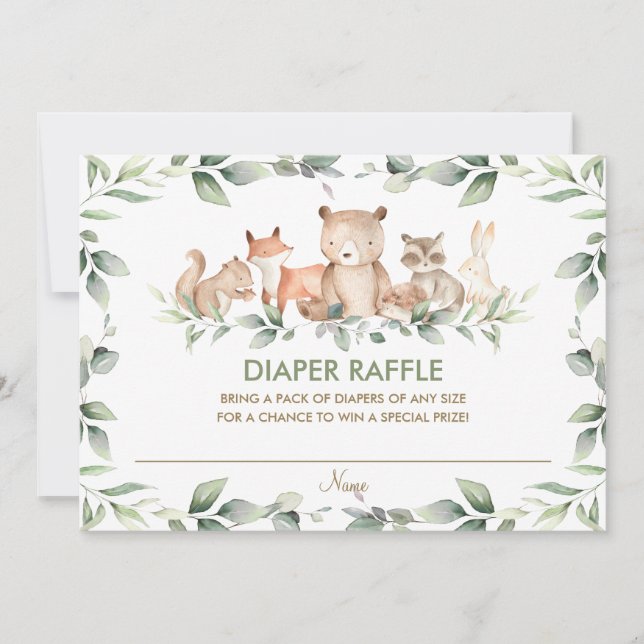 Chic Woodland Animals Green Diaper Carte Raffle (Devant)
