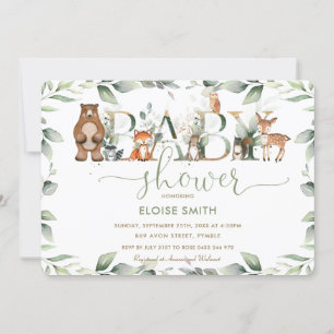 Chic Woodland Animals Greenery Baby Shower Neutral Invitation