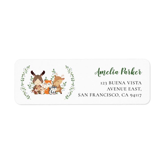 Chic Woodland Green Forest Animaux Retourner Adres (Devant)