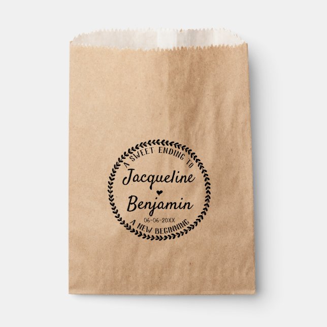 Chic Wreath Sweet Ending New Beginning Wedding Favour Bag (Front)