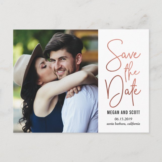 Chic Writing EDITABLE COLOR Save The Date Postcard (Front)