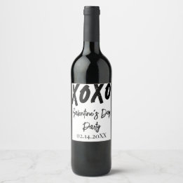 Chic XOXO Black and White Galentine's Day Party Wine Label