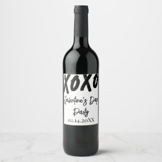 Chic XOXO Black and White Galentine's Day Party Wine Label