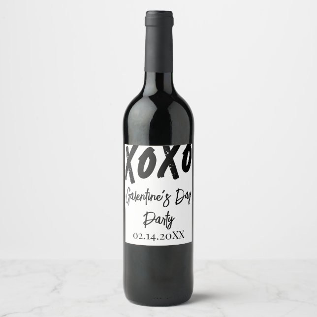 Chic XOXO Black and White Galentine's Day Party Wine Label (Front)