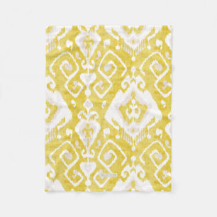 Chic yellow and grey damask ikat tribal pattern fleece blanket