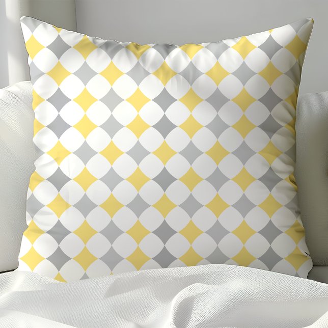 Chic Yellow and Grey Diamonds Pattern Throw Pillow (Creator Uploaded)