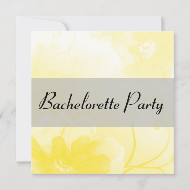 Chic Yellow and Grey Flower Bachelorette Party Invitation (Front)