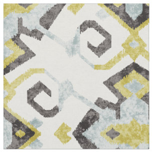 Chic yellow and grey ikat tribal pattern fabric