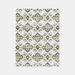 Chic yellow and grey ikat tribal pattern fleece blanket