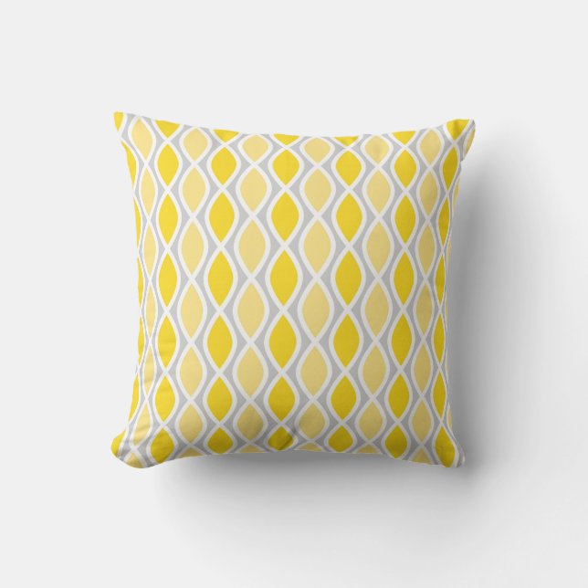 Chic Yellow and Grey Trellis Pattern Throw Pillow (Front)