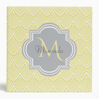 Chic Yellow Art Deco Scallops Grey Monogram Name