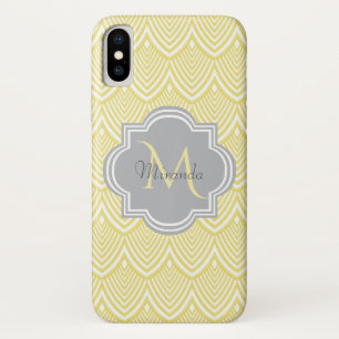 Chic Yellow Art Deco Scallops Grey Monogram Name Case-Mate iPhone Case