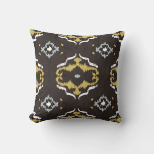 Chic yellow brown ikat tribal pattern throw pillow