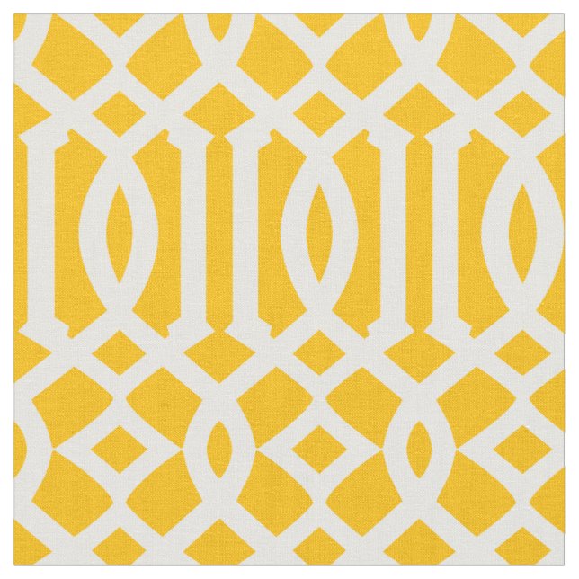 Chic Yellow Gold and White Trellis Lattice Pattern Fabric (Close Up)