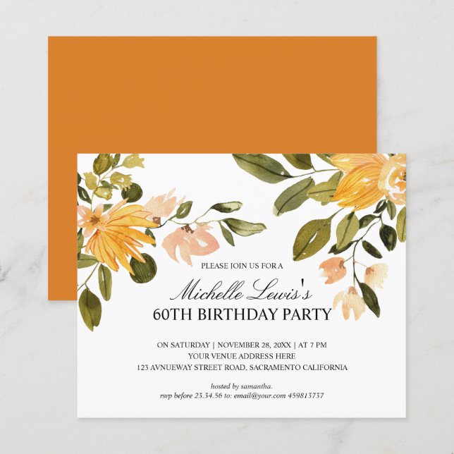 Chic Yellow green floral 60TH BIRTHDAY PARTY (Front/Back)