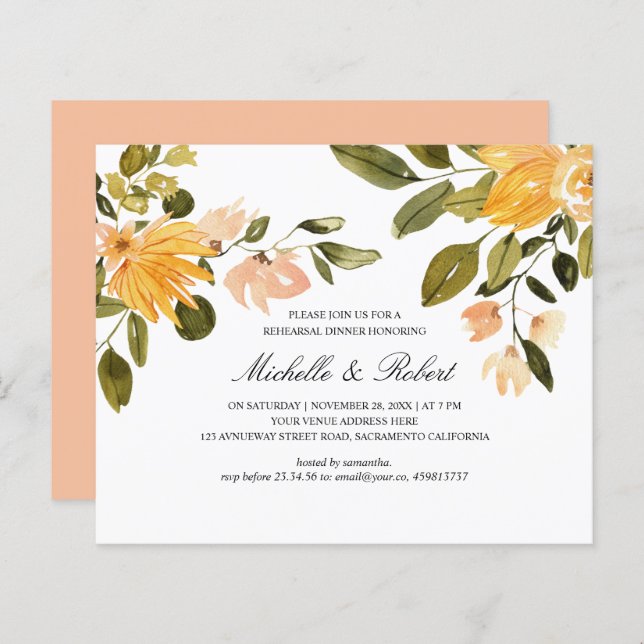 Chic Yellow green floral Wedding rehearsal dinner (Front/Back)