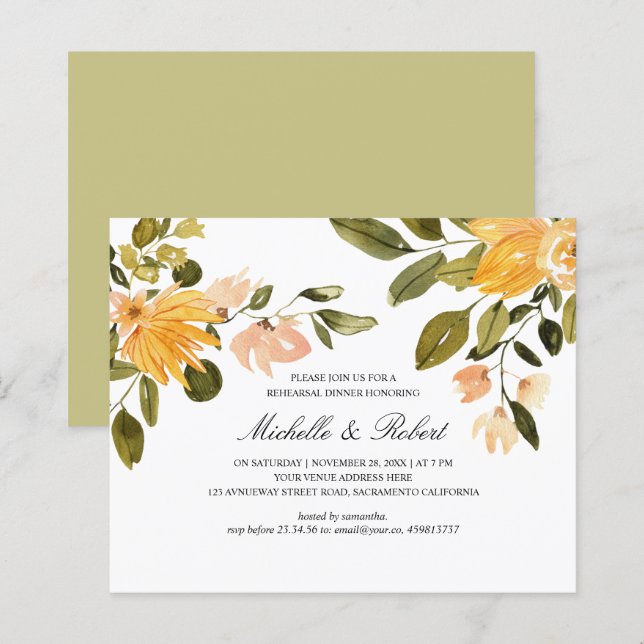 Chic Yellow green floral Wedding rehearsal dinner (Front/Back)