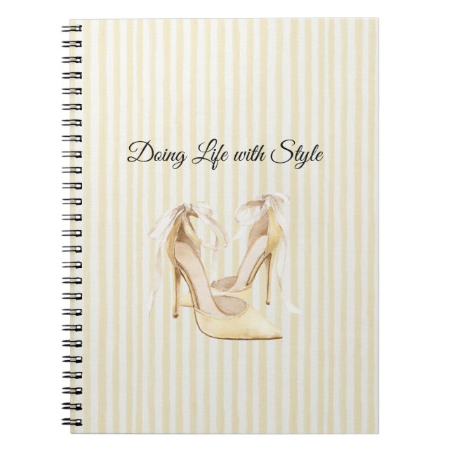 Chic Yellow High Heels Stripes Notebook (Front)