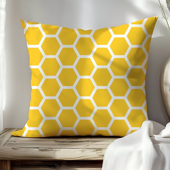 Chic Yellow Honeycomb Honey Bee Pattern Throw Pillow (Creator Uploaded)