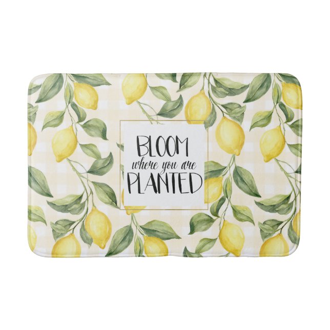 Chic Yellow Lemons Bloom Bath Mat (Front)