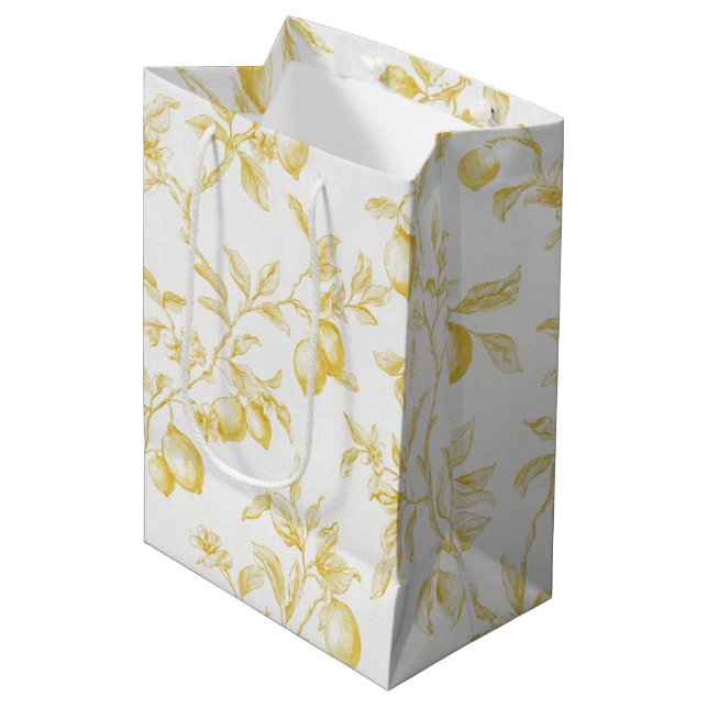 Chic Yellow Lemons Bridal Shower Medium Gift Bag (Front Angled)