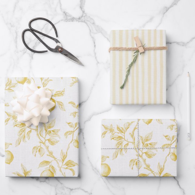 Chic Yellow Lemons Bridal Shower Wrapping Paper Sheet (Front)