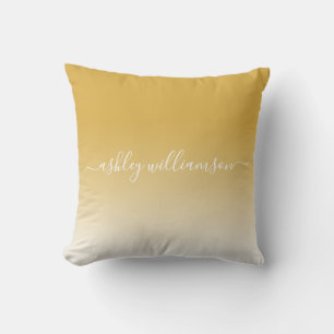 Chic Yellow Ochre White Ombre Effect Monogram Name Throw Pillow