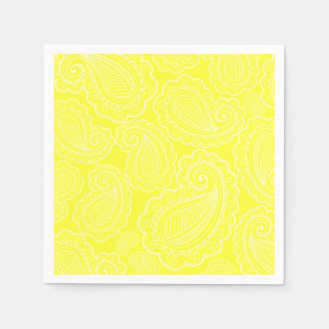 Chic Yellow Paisley Floral Design Wedding Napkin (Front)