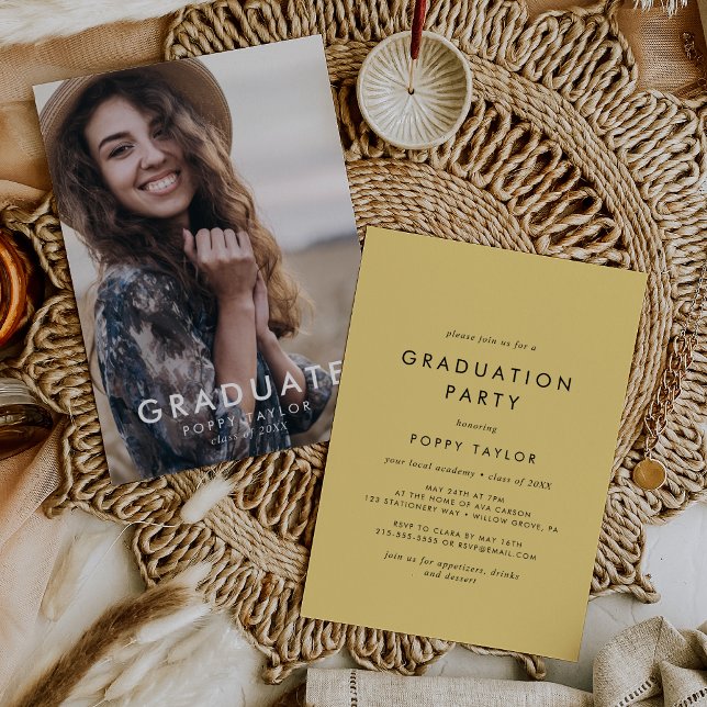 Chic Yellow Photo Graduation Party Invitation (Creator Uploaded)