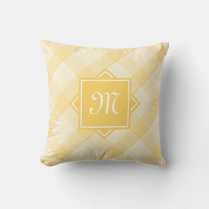 Chic Yellow Plaid With Modern Diagonal Monogram Throw Pillow