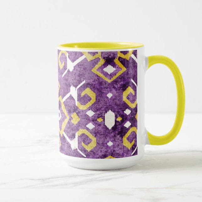 Chic yellow purple ikat tribal pattern mug (Right)