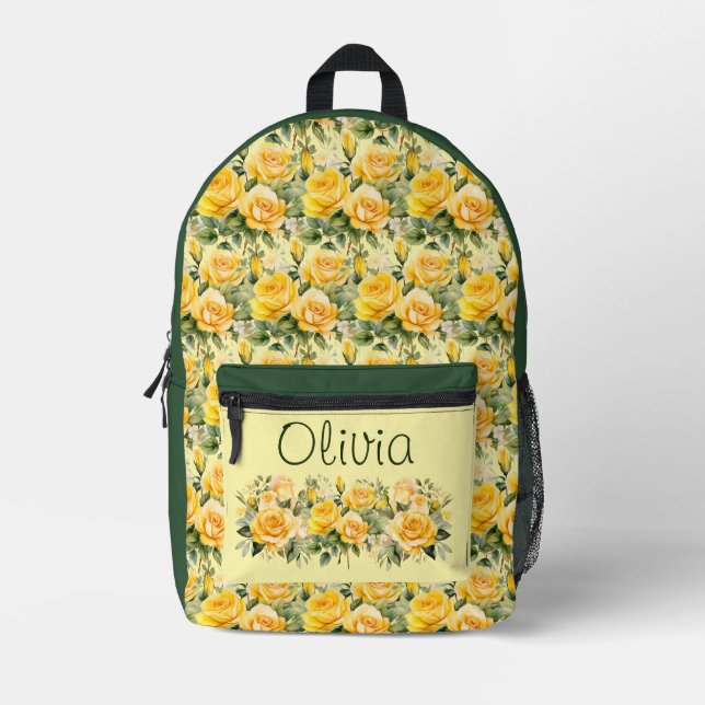 Chic Yellow Roses Printed Backpack (Front)
