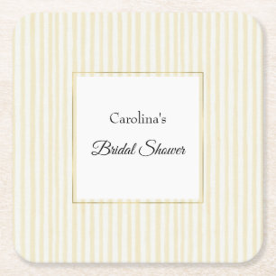 Chic Yellow Stripes Bridal Shower Square Paper Coaster