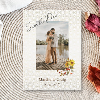 Chic Yellow Sunflower Lace Photo Save The Date Invitation