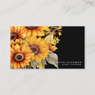 Chic Yellow Sunflowers Black Business Cards