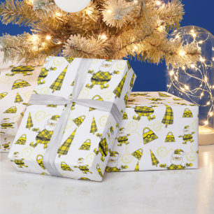 Chic Yellow Tartan Santa With Purses  Wrapping Paper