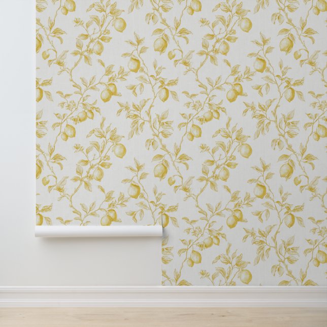 Chic Yellow White Lemons Wallpaper (Application)