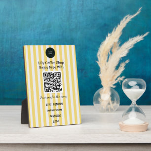 Chic Yellow & White Stripes QR Code Wifi Plaque