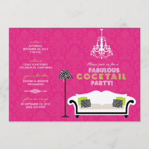 Chic Zebra Cocktail Party Invitation (hot pink)