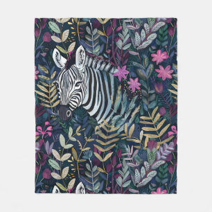 Chic zebra foliage fleece blanket