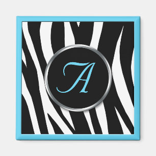 Chic Zebra Imprimer Aqua Blue Monogram Magnet
