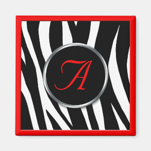 Chic Zebra Imprimer Rouge Monogramme Magnet