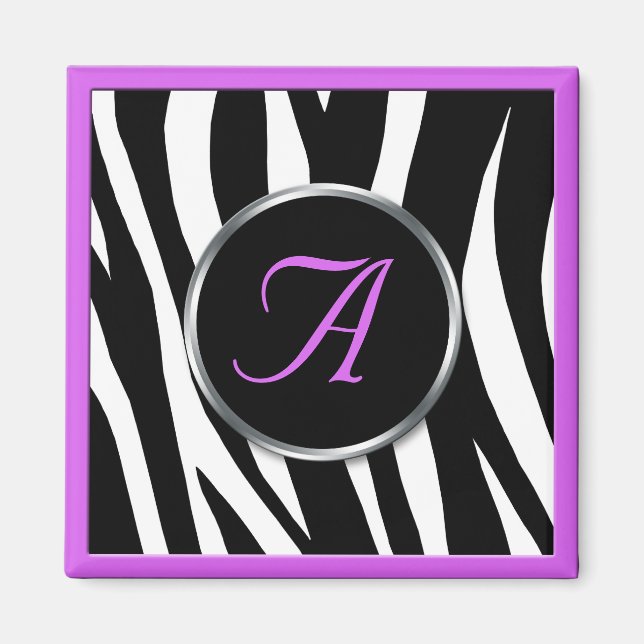 Chic Zebra Imprimer Violet Monogramme Aimant (Devant)