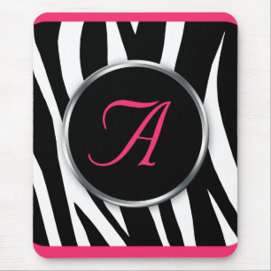 Chic Zebra Print Berry Pink Monogram mousepad