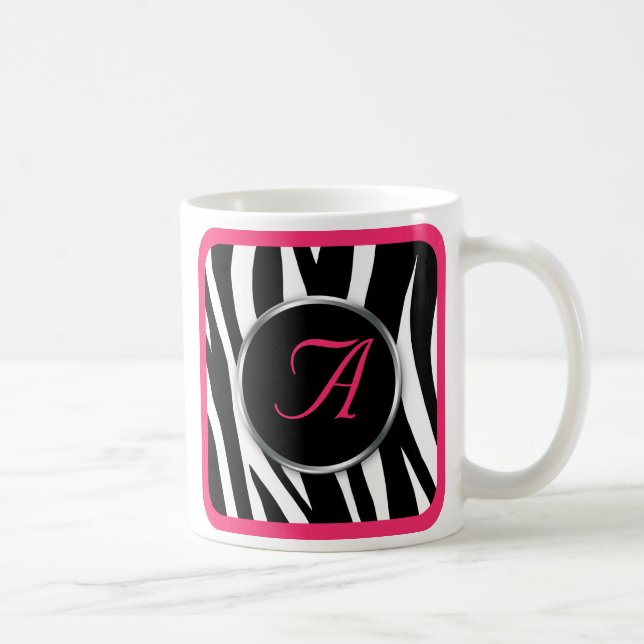 Chic Zebra Print Berry Pink Monogram mug (Right)
