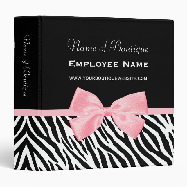 Chic Zebra Print Boutique Light True Pink Ribbon Binder (Front/Spine)